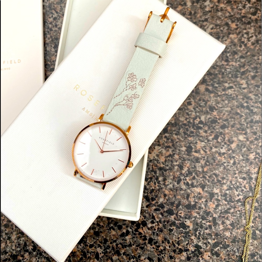 NWT Rose Gold + Green Embroidered Rosefield Watch